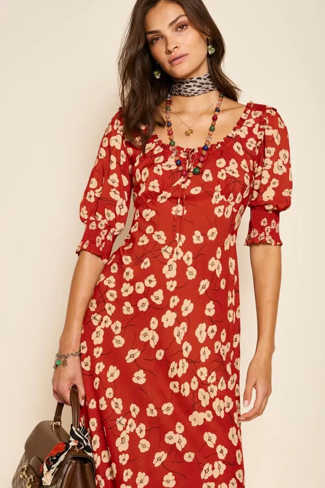 Women RIXO All Clothing Sathya Midi Dress Autumn Cherry Ochre