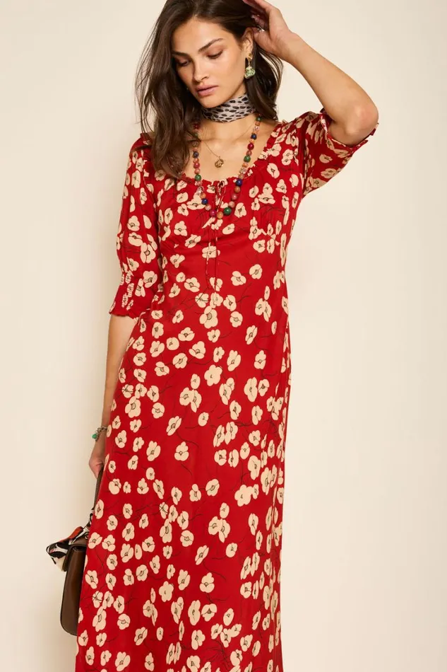 Women RIXO All Clothing Sathya Midi Dress Autumn Cherry Ochre