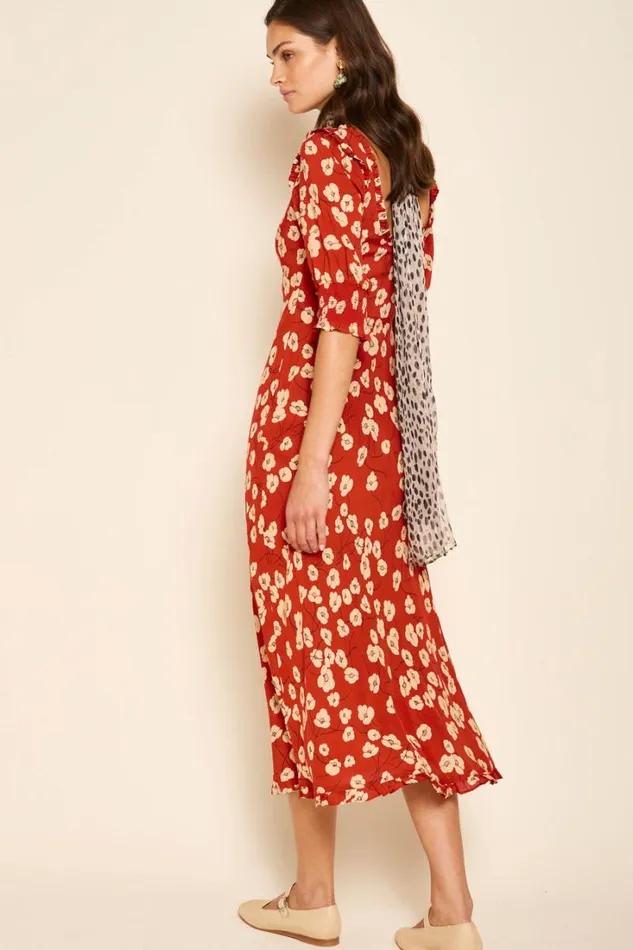 Women RIXO All Clothing Sathya Midi Dress Autumn Cherry Ochre