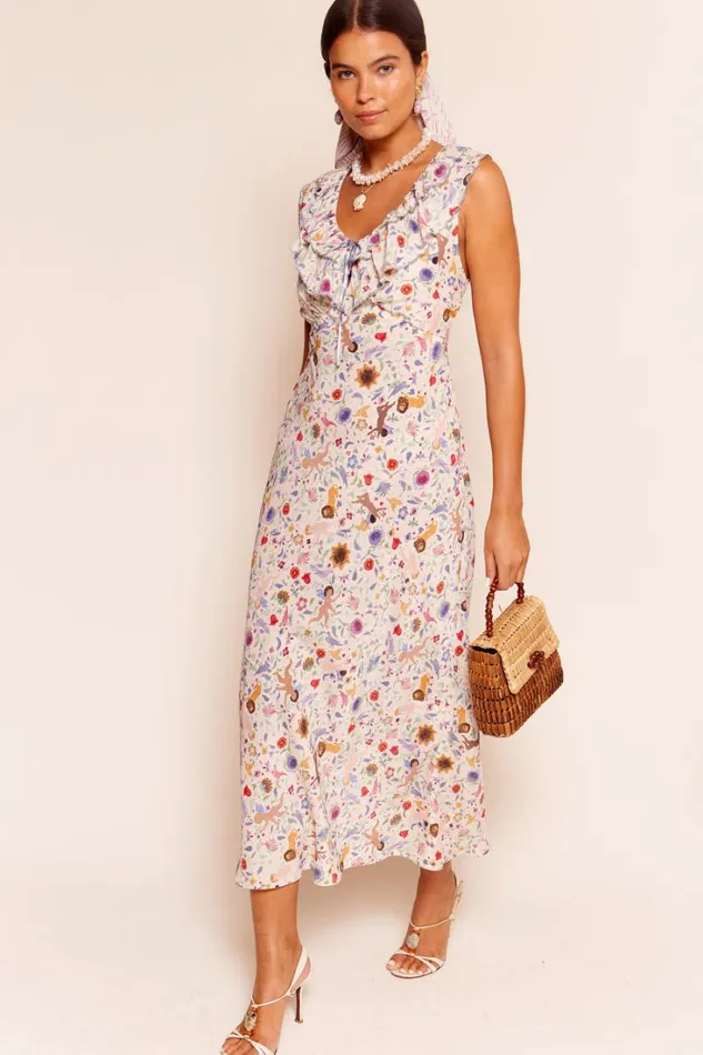 Women RIXO All Clothing Seraphina Midi Dress Angel Floral Cream