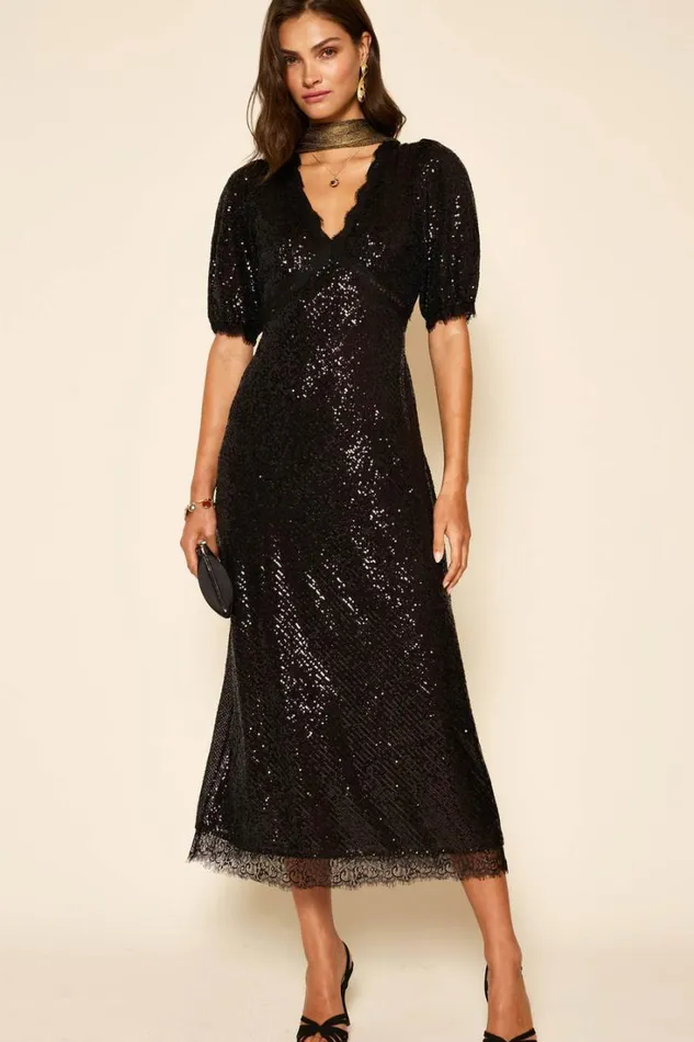 Women RIXO All Clothing Verena Sequinned Maxi Dress Embellishment Black