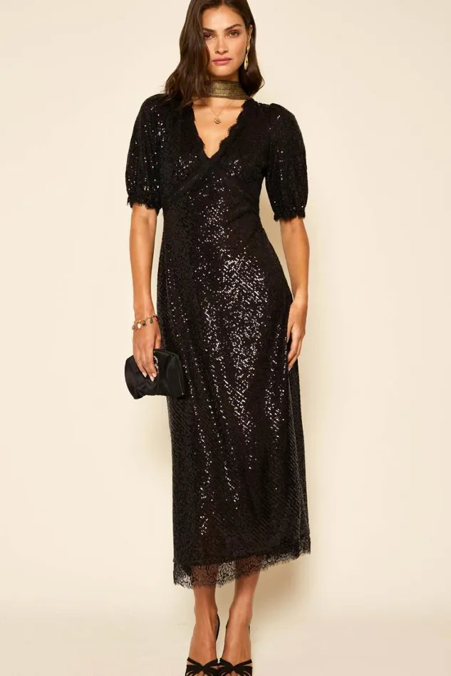 Women RIXO All Clothing Verena Sequinned Maxi Dress Embellishment Black