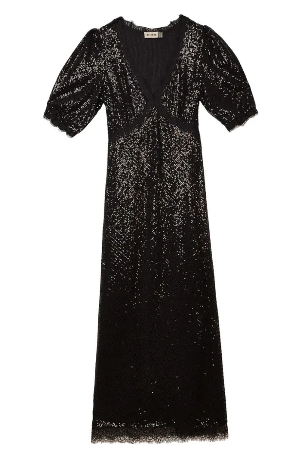 Women RIXO All Clothing Verena Sequinned Maxi Dress Embellishment Black