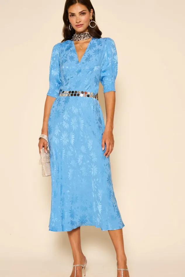 Women RIXO All Clothing Zadie Jacquard Midi Dress Daisy Jacquard Blue