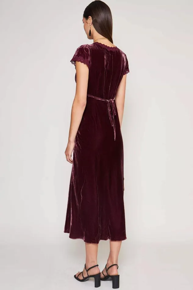 Women RIXO Last Chance Clarice Velvet Midi Dress Bordeaux