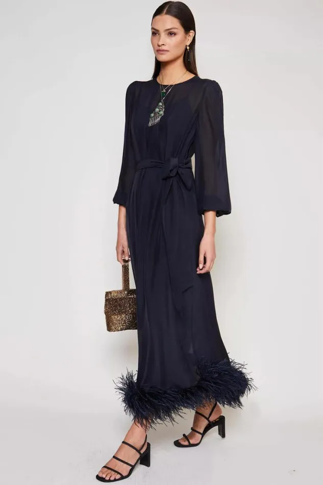 Women RIXO Last Chance Ellodie Silk Maxi Dress Deep Navy Feather