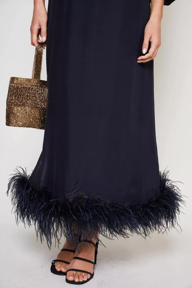 Women RIXO Last Chance Ellodie Silk Maxi Dress Deep Navy Feather