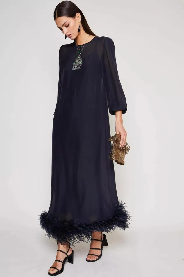 Women RIXO Last Chance Ellodie Silk Maxi Dress Deep Navy Feather