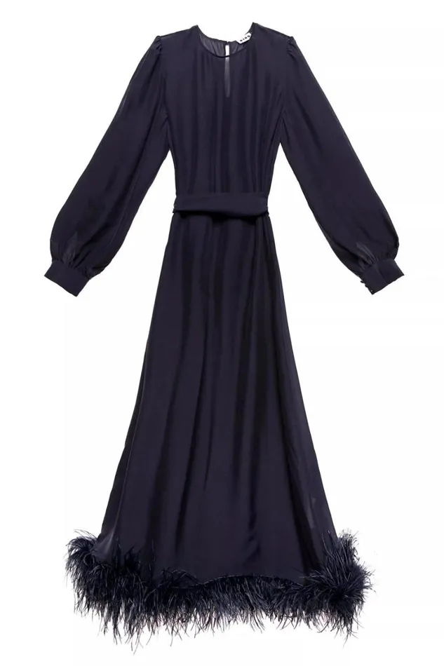 Women RIXO Last Chance Ellodie Silk Maxi Dress Deep Navy Feather