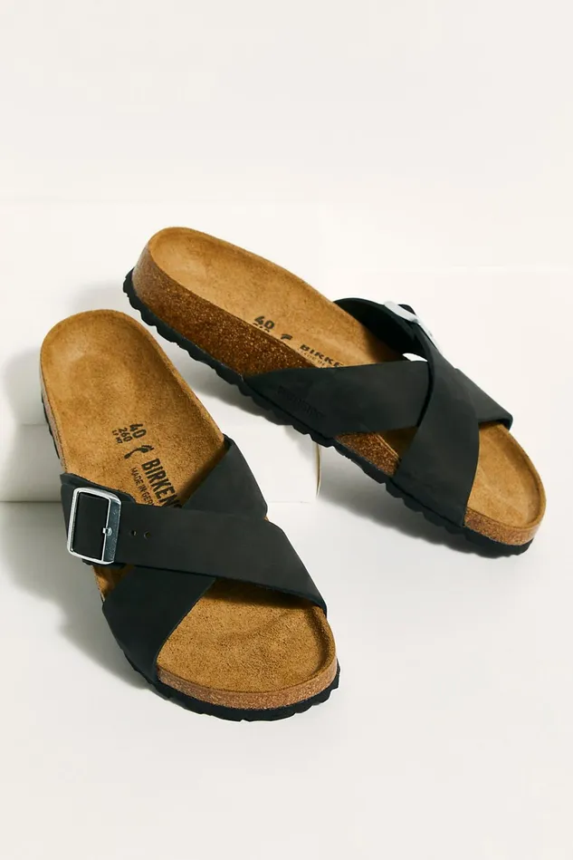 Women Sandals Free People Siena Birkenstock Sandals Black Nubuck