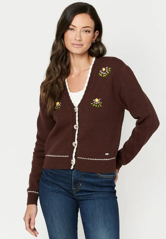 Women Scalloped Vintage Landry Cardigan Chestnut Buffalo David Bitton Sweaters
