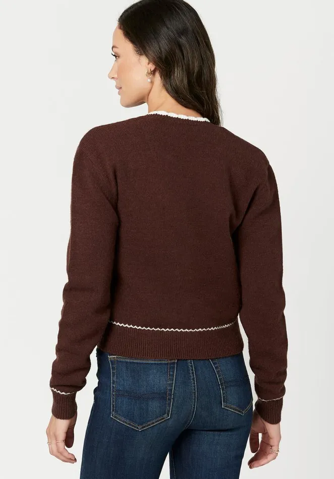 Women Scalloped Vintage Landry Cardigan Chestnut Buffalo David Bitton Sweaters