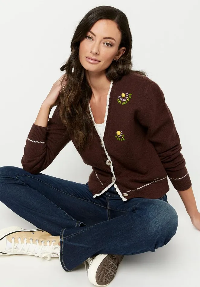 Women Scalloped Vintage Landry Cardigan Chestnut Buffalo David Bitton Sweaters