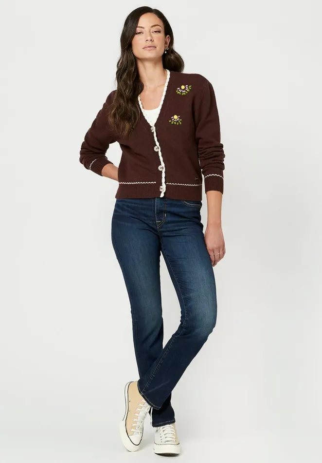 Women Scalloped Vintage Landry Cardigan Chestnut Buffalo David Bitton Sweaters