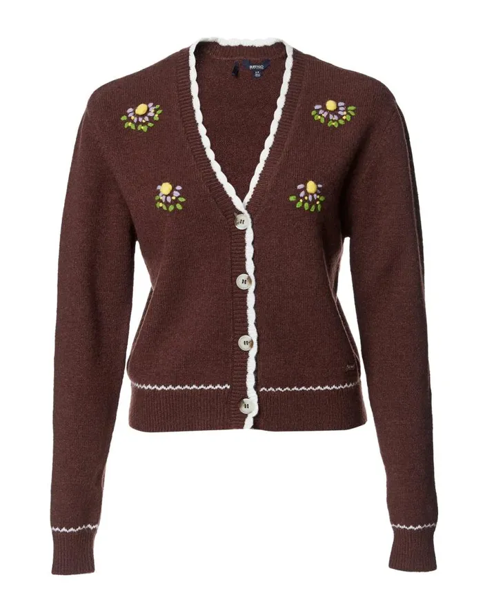 Women Scalloped Vintage Landry Cardigan Chestnut Buffalo David Bitton Sweaters