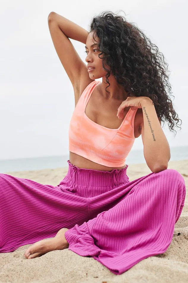 Women Sports Bras Free People Good Karma TieDye Bra Neon Coral