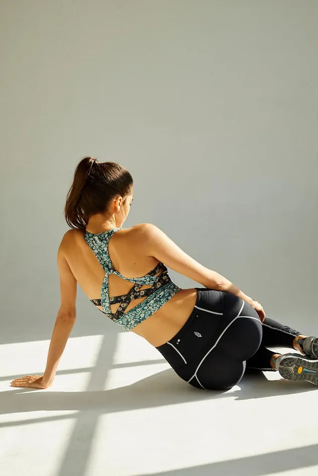 Women Sports Bras Free People Printed Synergy Crop Black Combo