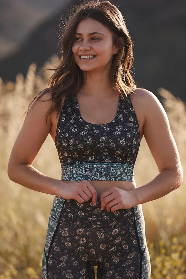 Women Sports Bras Free People Printed Synergy Crop Black Combo