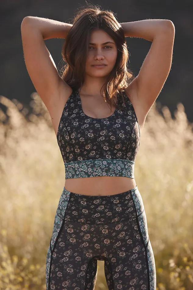 Women Sports Bras Free People Printed Synergy Crop Black Combo