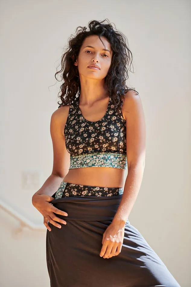 Women Sports Bras Free People Printed Synergy Crop Black Combo