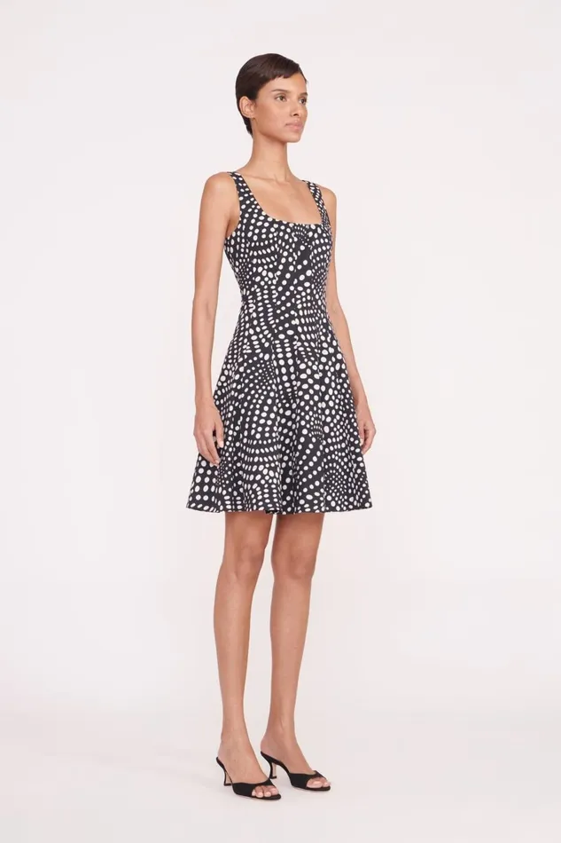 Women STAUD Dresses MINI WELLS DRESS BLACK WAVY DOT