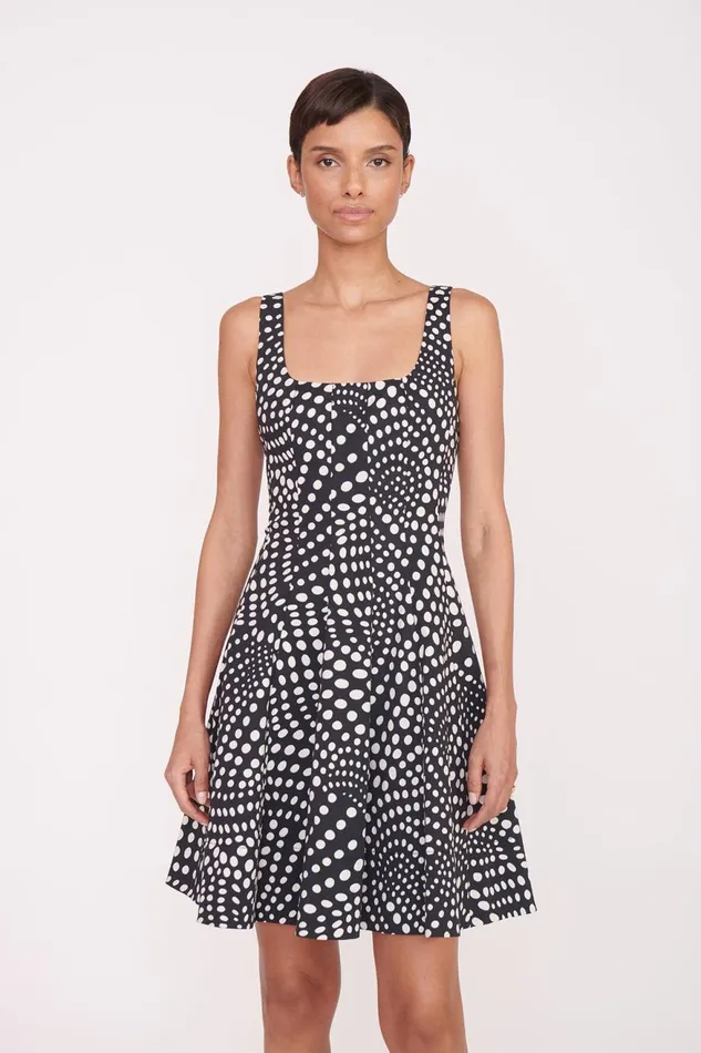 Women STAUD Dresses MINI WELLS DRESS BLACK WAVY DOT