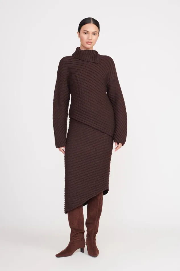 Women STAUD Knits CANTILEVER SKIRT DARK CHOCOLATE