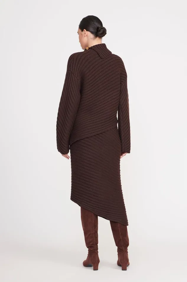 Women STAUD Knits CANTILEVER SKIRT DARK CHOCOLATE Women STAUD Knits CANTILEVER SKIRT DARK CHOCOLATE
