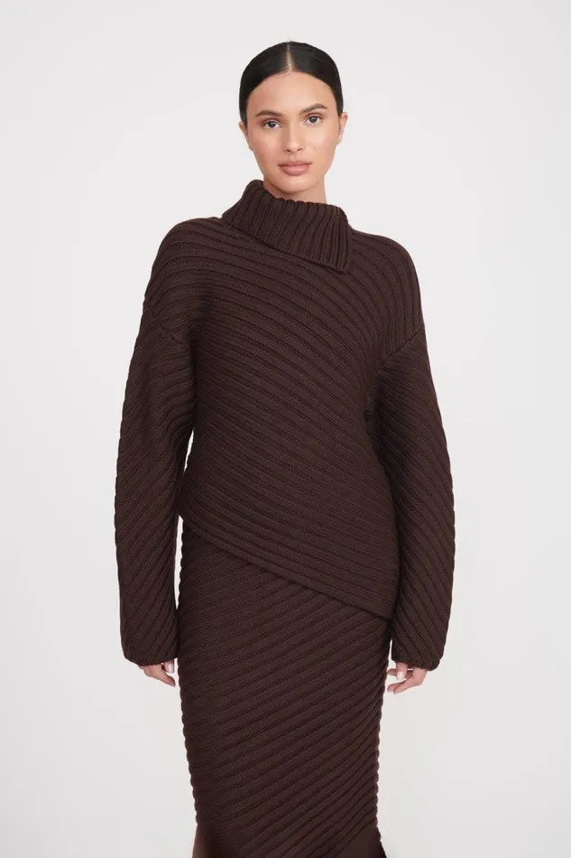 Women STAUD Knits CANTILEVER SKIRT DARK CHOCOLATE Women STAUD Knits CANTILEVER SKIRT DARK CHOCOLATE