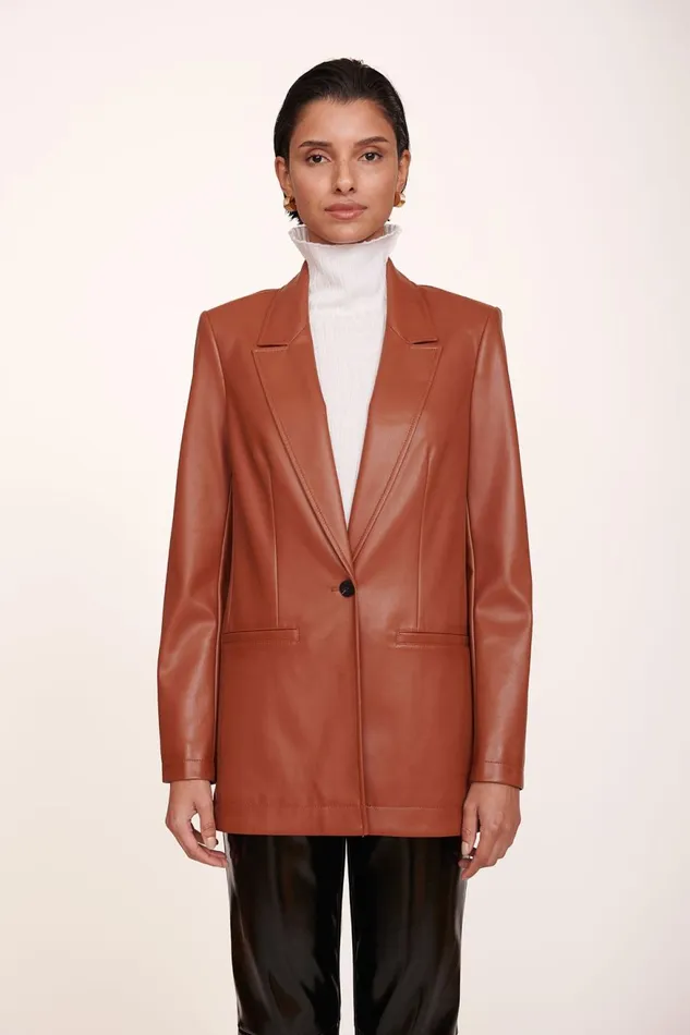 Women STAUD Outerwear and Jackets MADDEN BLAZER WHISKEY VEGAN LEATHER