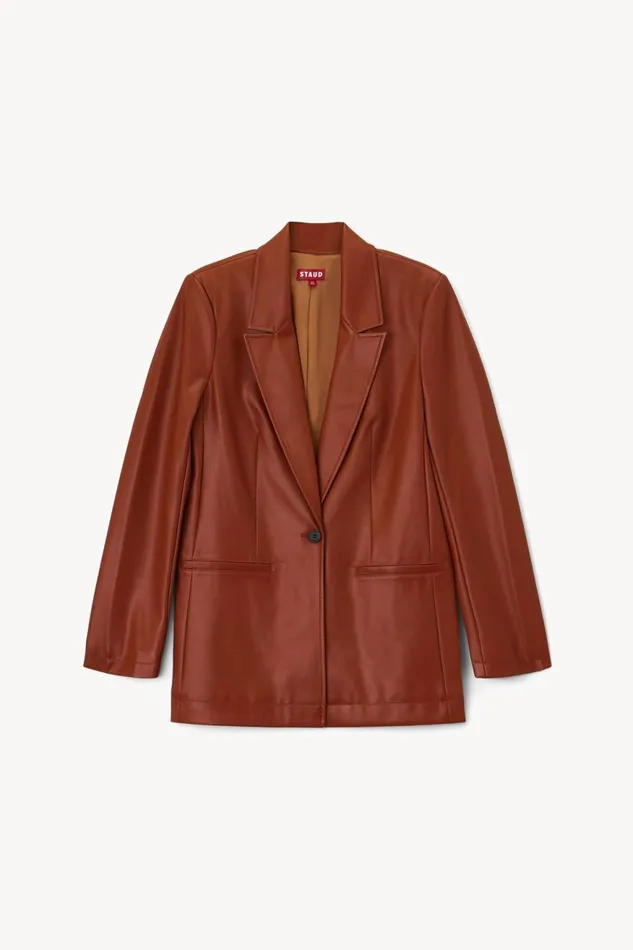 Women STAUD Outerwear and Jackets MADDEN BLAZER WHISKEY VEGAN LEATHER