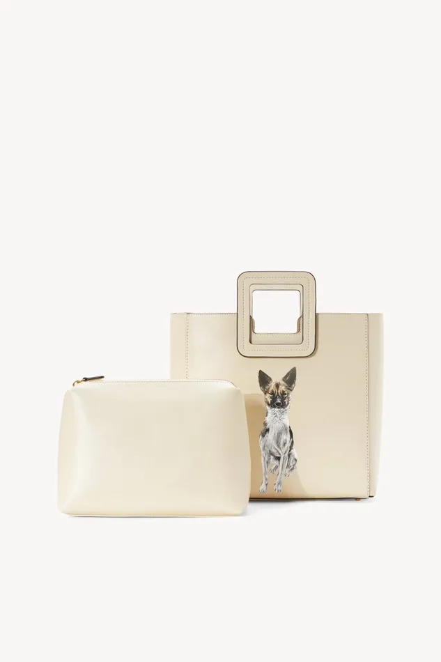 Women STAUD Pet Handbags CUSTOM SHIRLEY LEATHER BAG CREAM