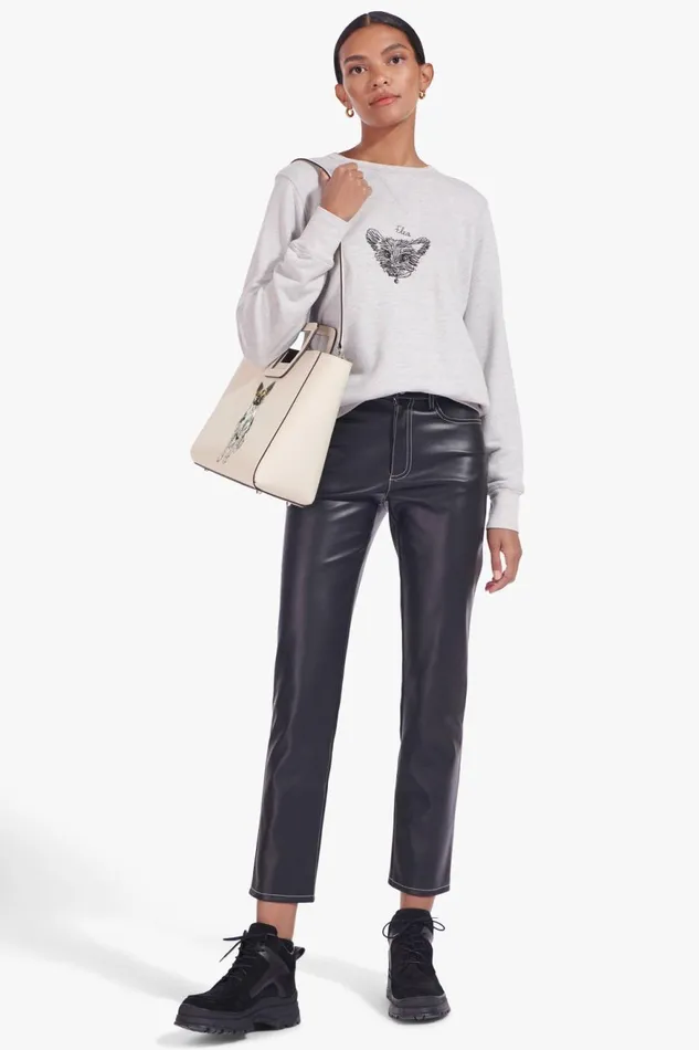 Women STAUD Pet Handbags CUSTOM SHIRLEY LEATHER BAG CREAM
