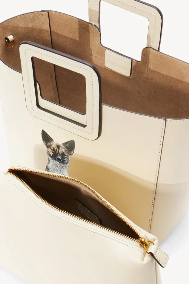 Women STAUD Pet Handbags CUSTOM SHIRLEY LEATHER BAG CREAM