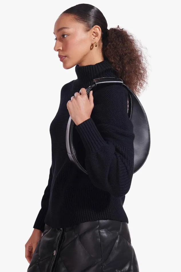 Women STAUD Shoulder MOON BAG BLACK