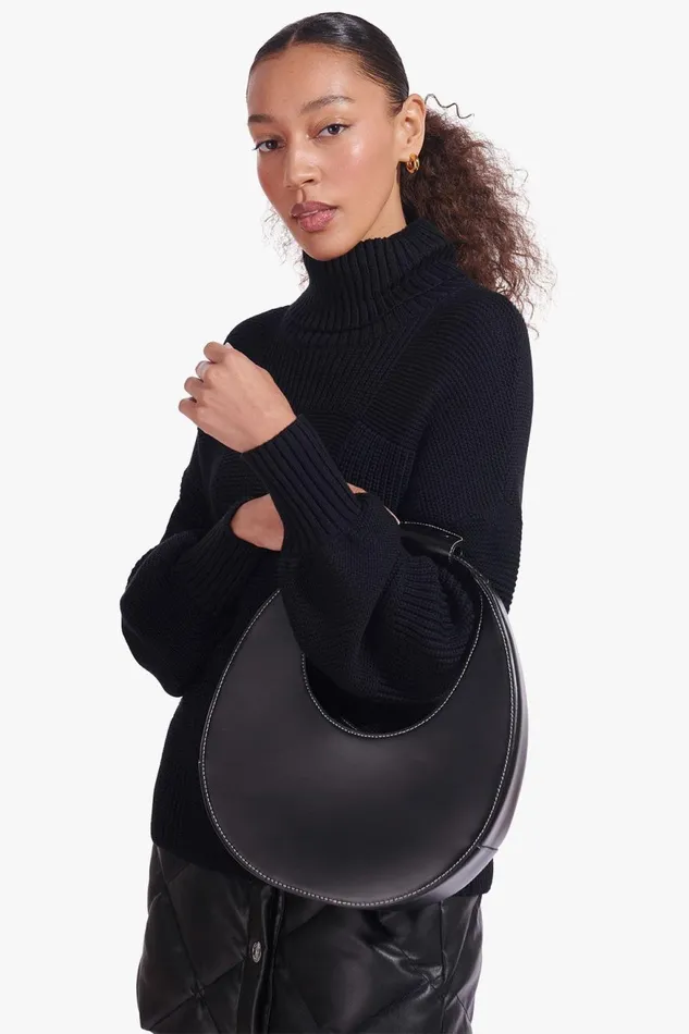 Women STAUD Shoulder MOON BAG BLACK