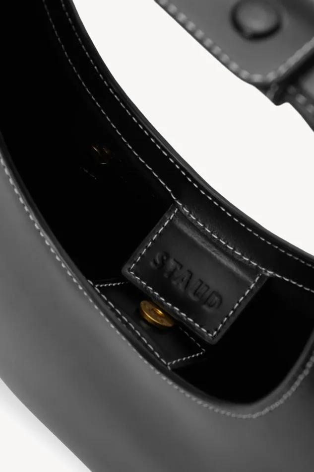 Women STAUD Shoulder MOON BAG BLACK