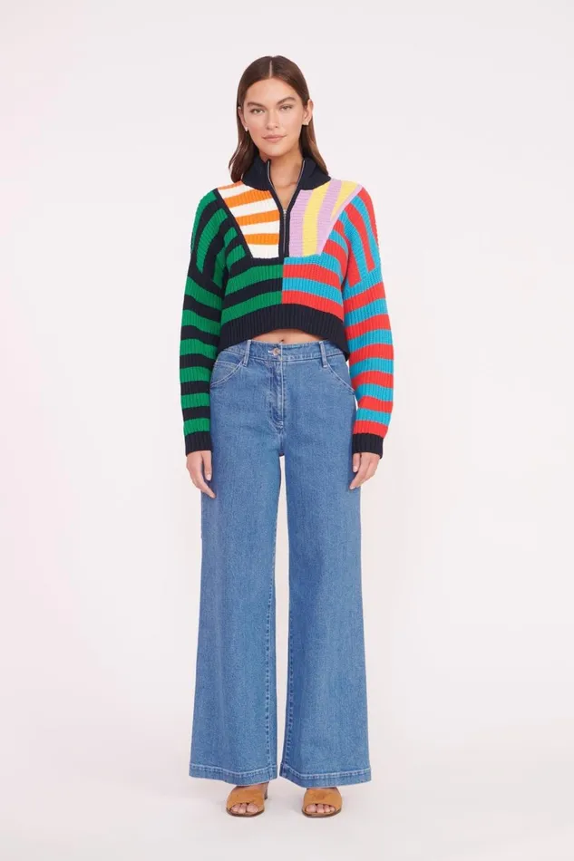 Women STAUD Swim CROPPED HAMPTON SWEATER CABANA STRIPE MULTI