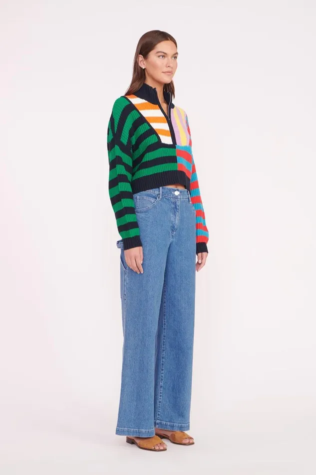 Women STAUD Swim CROPPED HAMPTON SWEATER CABANA STRIPE MULTI