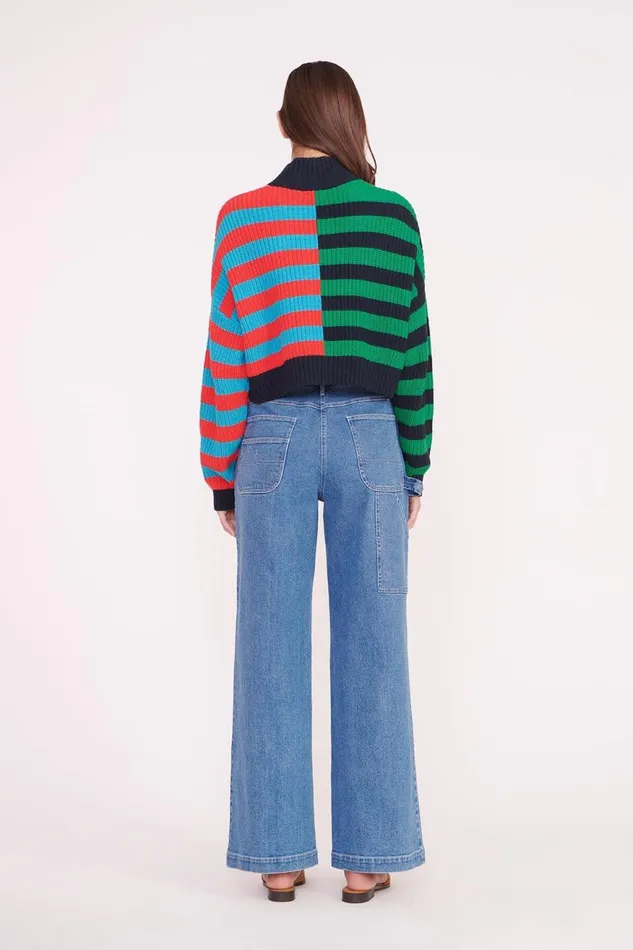 Women STAUD Swim CROPPED HAMPTON SWEATER CABANA STRIPE MULTI