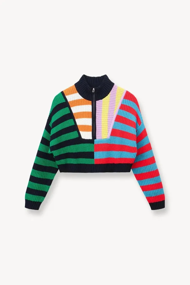 Women STAUD Swim CROPPED HAMPTON SWEATER CABANA STRIPE MULTI