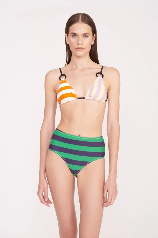 Women STAUD Swim DEVON HIGH RISE BIKINI BOTTOM CABANA STRIPE MULTI