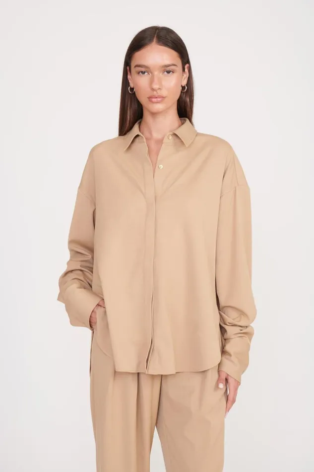 Women STAUD Tops COLTON SHIRT CAMEL SUITING