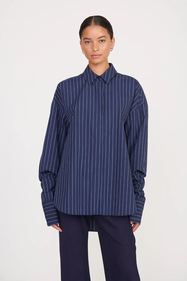 Women STAUD Tops COLTON SHIRT NAVY PINSTRIPE