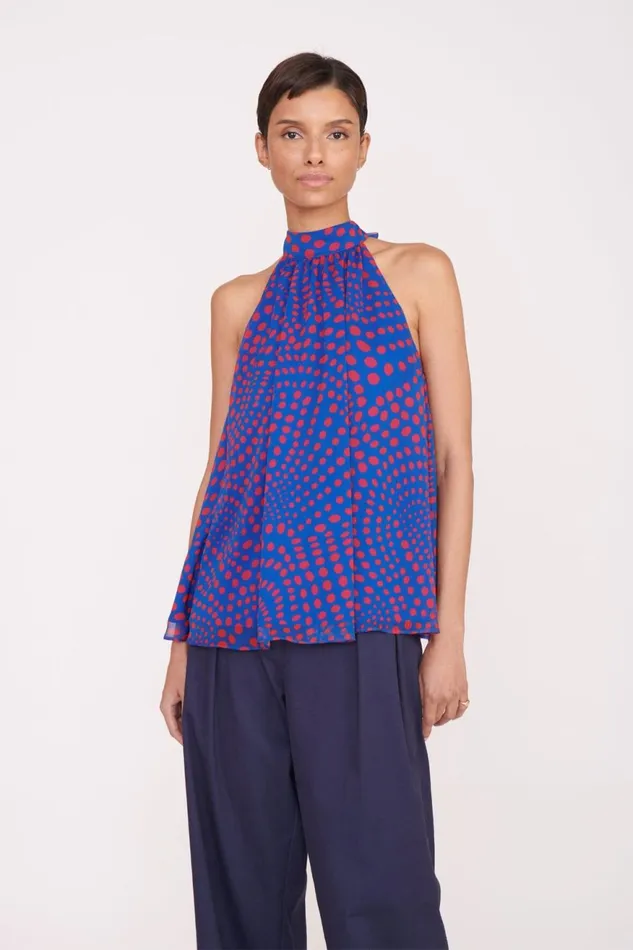 Women STAUD Tops MARLOWE TOP LAPIS WAVY DOT