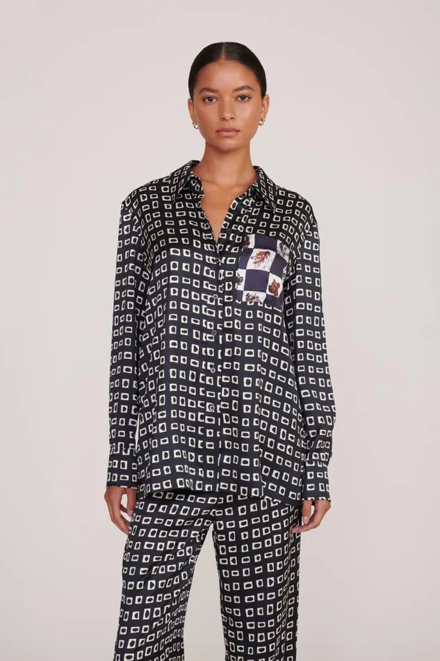 Women STAUD Tops MARTHA TUNIC NAVY GEOSCAPE DOG CHECK