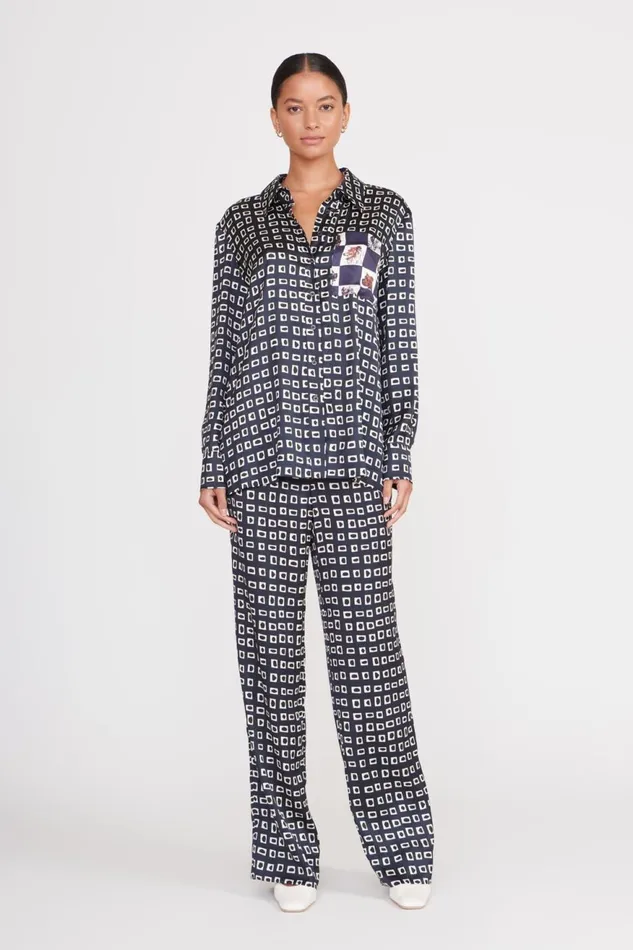Women STAUD Tops MARTHA TUNIC NAVY GEOSCAPE DOG CHECK