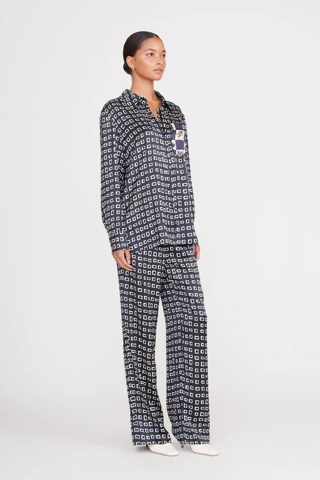 Women STAUD Tops MARTHA TUNIC NAVY GEOSCAPE DOG CHECK
