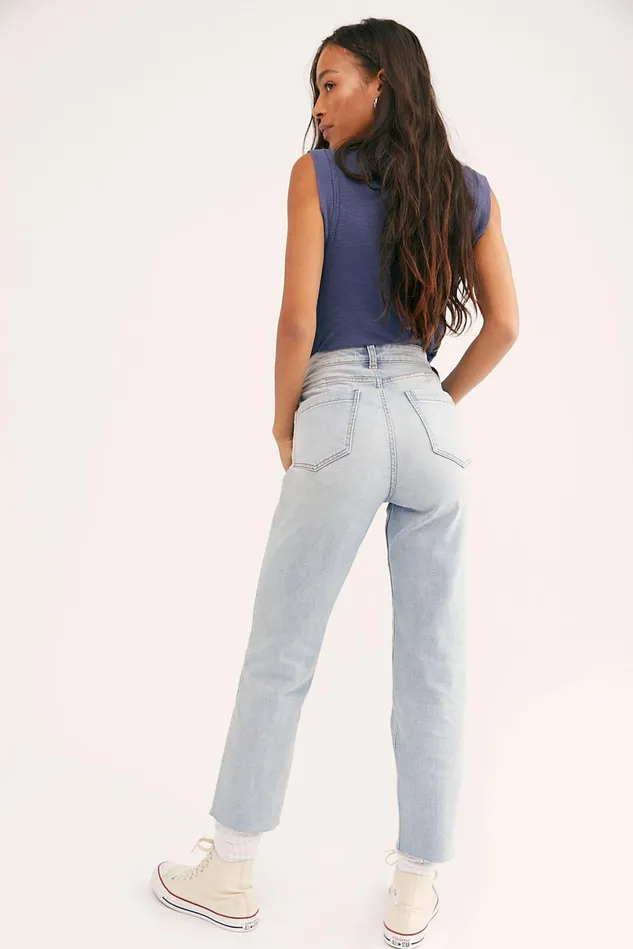 Women StraightLeg Jeans Free People CRVY HighRise Vintage Straight Jeans Stone Beach