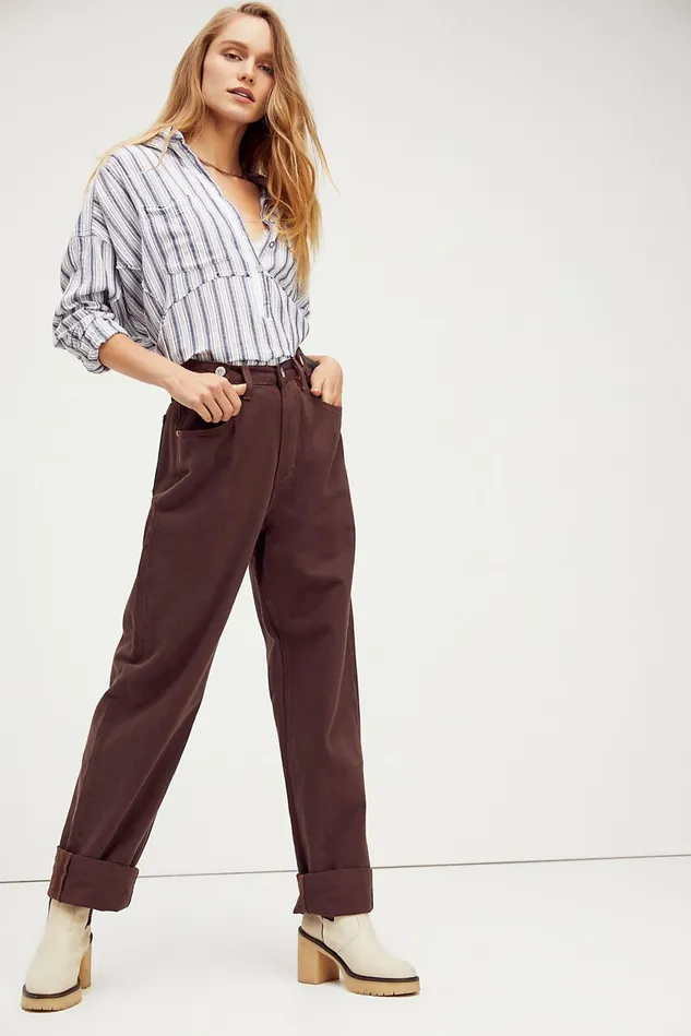 Women StraightLeg Jeans Free People ZGY High And Loose Organic Jeans Chocolate Women StraightLeg Jeans Free People ZGY High And Loose Organic Jeans Chocolate